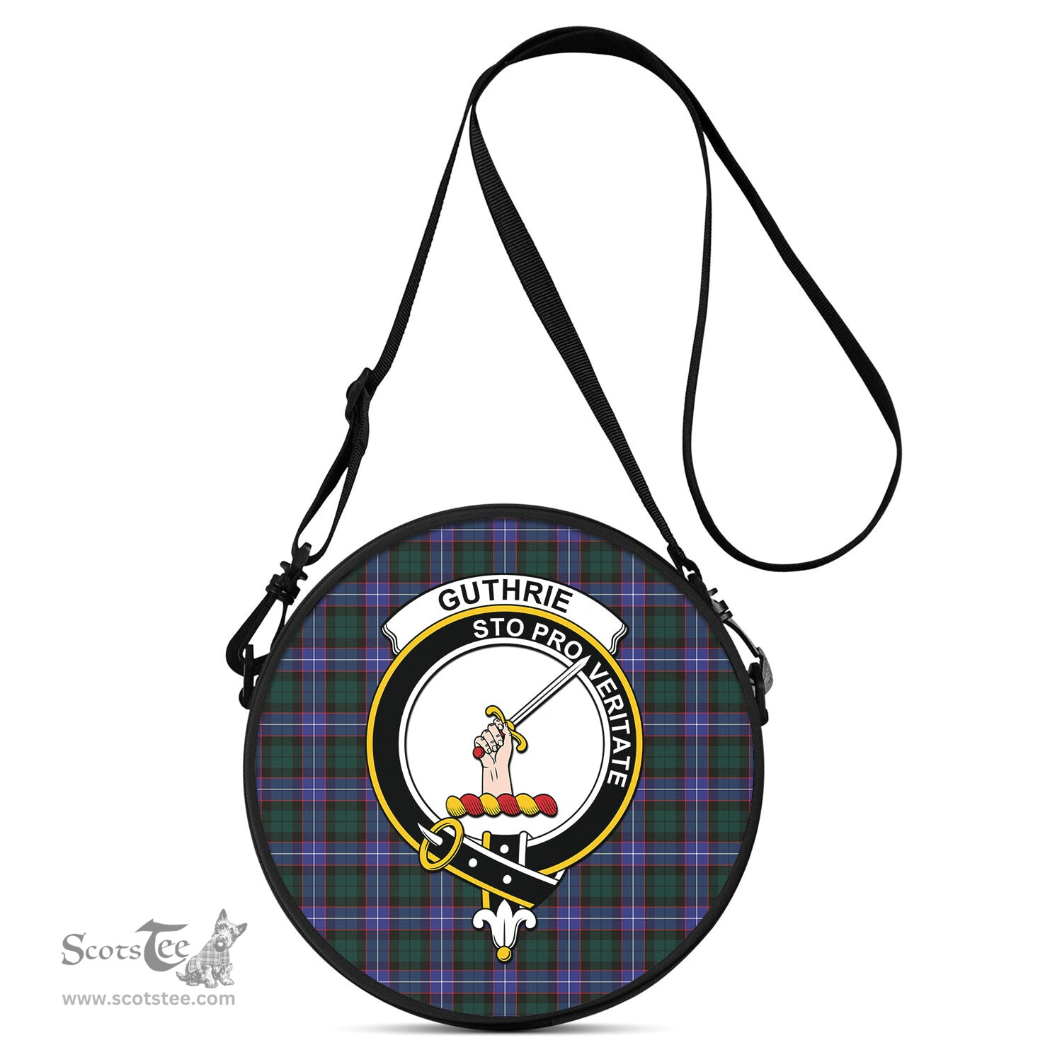 Scottish Guthrie Modern Tartan Round Crossbody Bags - Round Purse with Family Crest Scottish Plaid Tartan Plaid - ScotsTee - scotstee.com