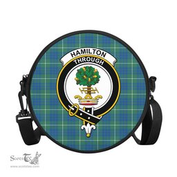 Scottish Hamilton Hunting Ancient Tartan Round Crossbody Bags - Round Purse with Family Crest Scottish Plaid Tartan Plaid - ScotsTee - scotstee.com