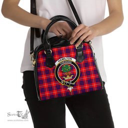Scottish Hamilton Modern Tartan Shoulder Handbags with Family Crest Scottish Plaid Tartan Plaid - ScotsTee - scotstee.com