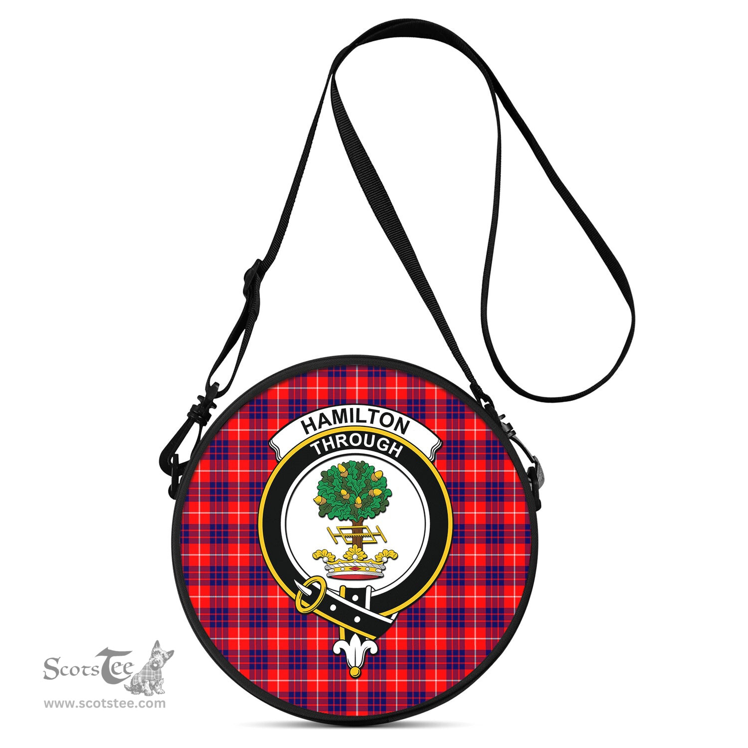 Scottish Hamilton Modern Tartan Round Crossbody Bags - Round Purse with Family Crest Scottish Plaid Tartan Plaid - ScotsTee - scotstee.com