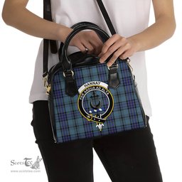 Scottish Hannay Blue Tartan Shoulder Handbags with Family Crest Scottish Plaid Tartan Plaid - ScotsTee - scotstee.com