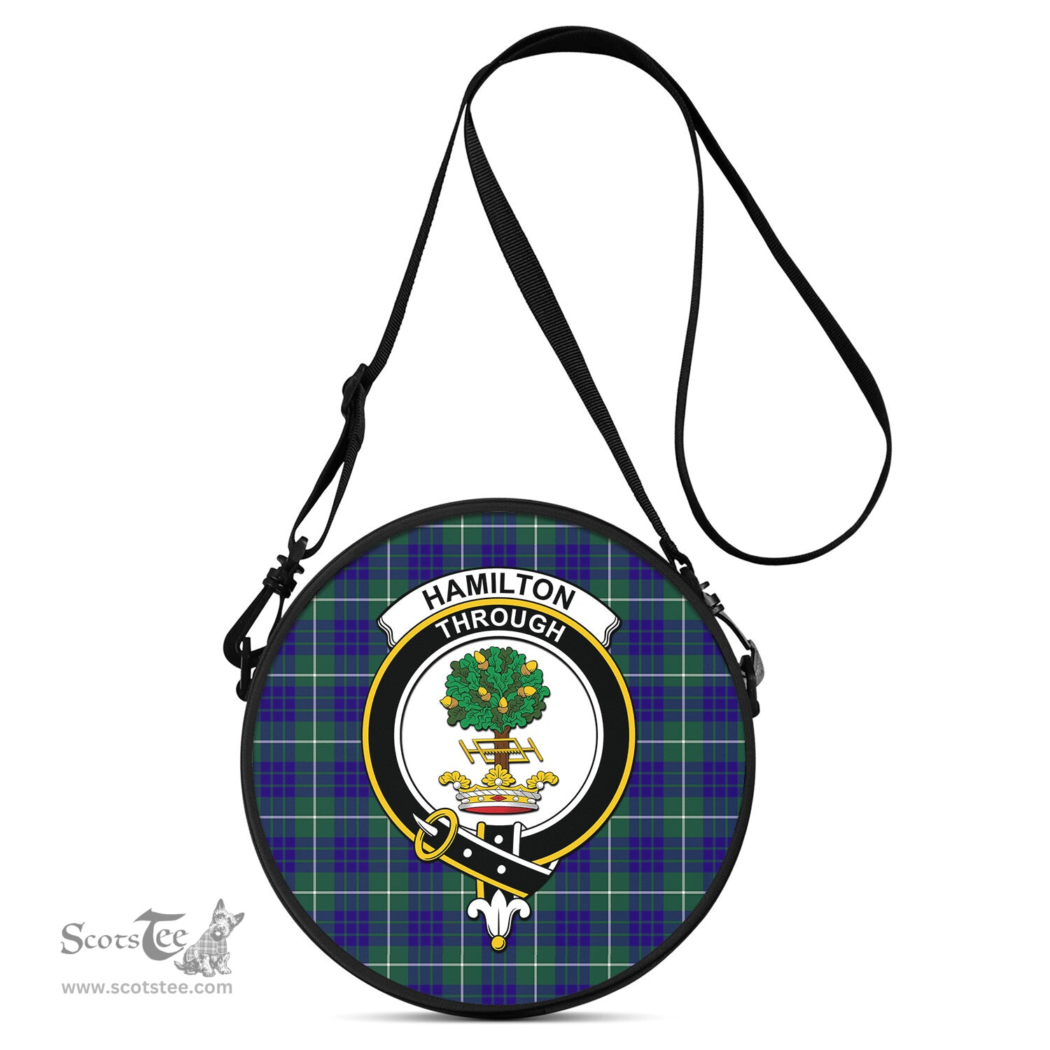 Scottish Hamilton Hunting Modern Tartan Round Crossbody Bags - Round Purse with Family Crest Scottish Plaid Tartan Plaid - ScotsTee - scotstee.com