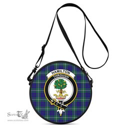 Scottish Hamilton Hunting Modern Tartan Round Crossbody Bags - Round Purse with Family Crest Scottish Plaid Tartan Plaid - ScotsTee - scotstee.com