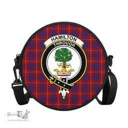 Scottish Hamilton Tartan Round Crossbody Bags - Round Purse with Family Crest Scottish Plaid Tartan Plaid - ScotsTee - scotstee.com