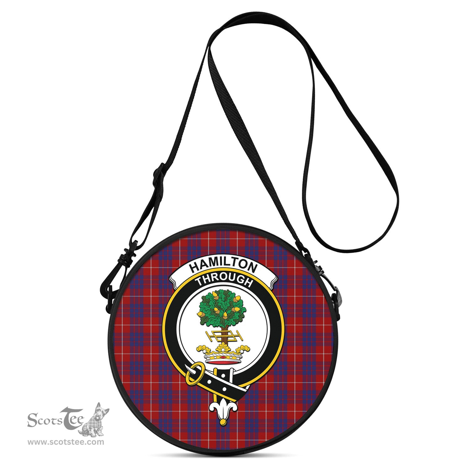 Scottish Hamilton Tartan Round Crossbody Bags - Round Purse with Family Crest Scottish Plaid Tartan Plaid - ScotsTee - scotstee.com