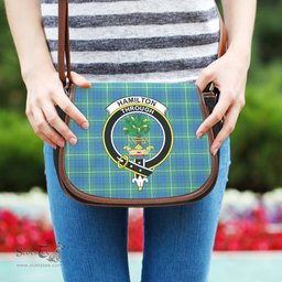 Scottish Hamilton Hunting Ancient Tartan Saddle Crossbody Bag with Family Crest Scottish Plaid Tartan Plaid - ScotsTee - scotstee.com