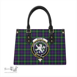 Scottish Inglis Modern Tartan Leather Bag for Women with Family Crest Scottish Plaid Tartan Plaid - ScotsTee - scotstee.com