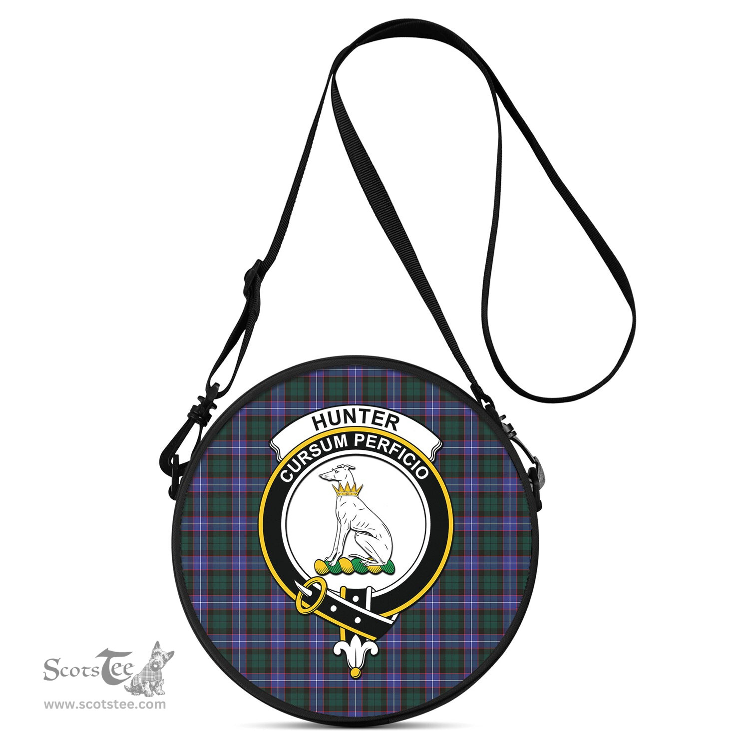 Scottish Hunter Modern Tartan Round Crossbody Bags - Round Purse with Family Crest Scottish Plaid Tartan Plaid - ScotsTee - scotstee.com
