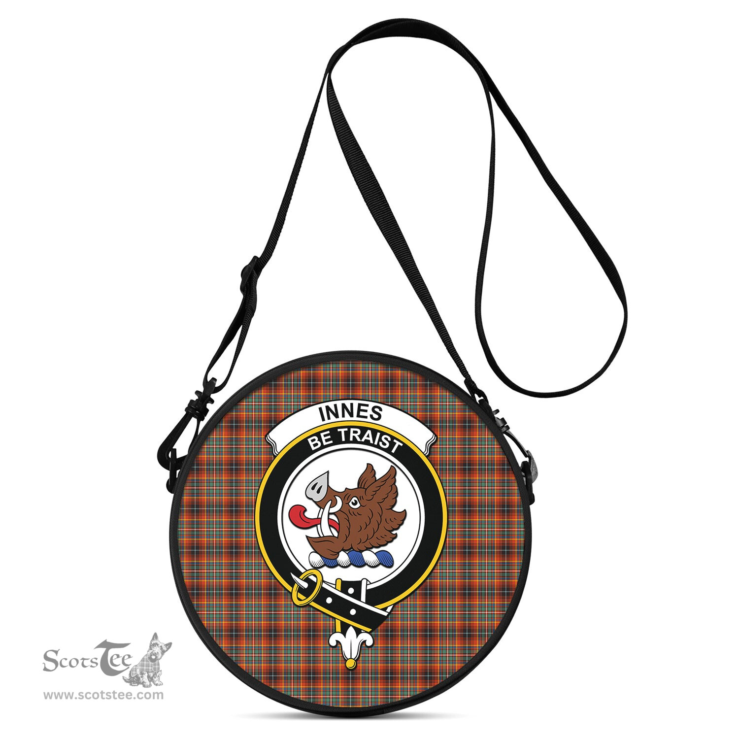 Scottish Innes Ancient Tartan Round Crossbody Bags - Round Purse with Family Crest Scottish Plaid Tartan Plaid - ScotsTee - scotstee.com
