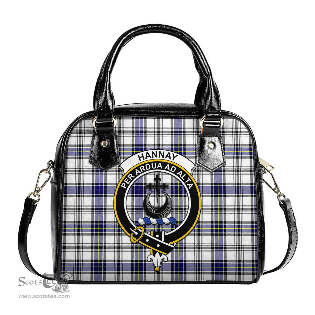 Scottish Hannay Modern Tartan Shoulder Handbags with Family Crest Scottish Plaid Tartan Plaid - ScotsTee - scotstee.com