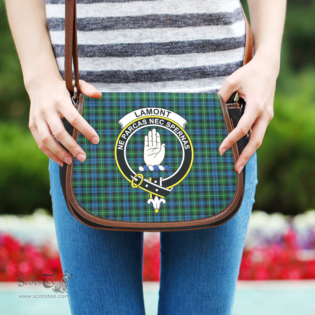 Scottish Lamont Tartan Saddle Crossbody Bag with Family Crest Scottish Plaid Tartan Plaid - ScotsTee - scotstee.com