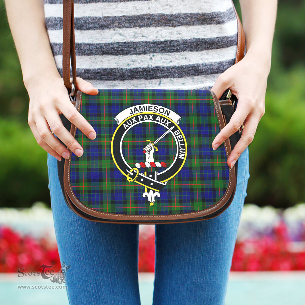 Scottish Jamieson Tartan Saddle Crossbody Bag with Family Crest Scottish Plaid Tartan Plaid - ScotsTee - scotstee.com