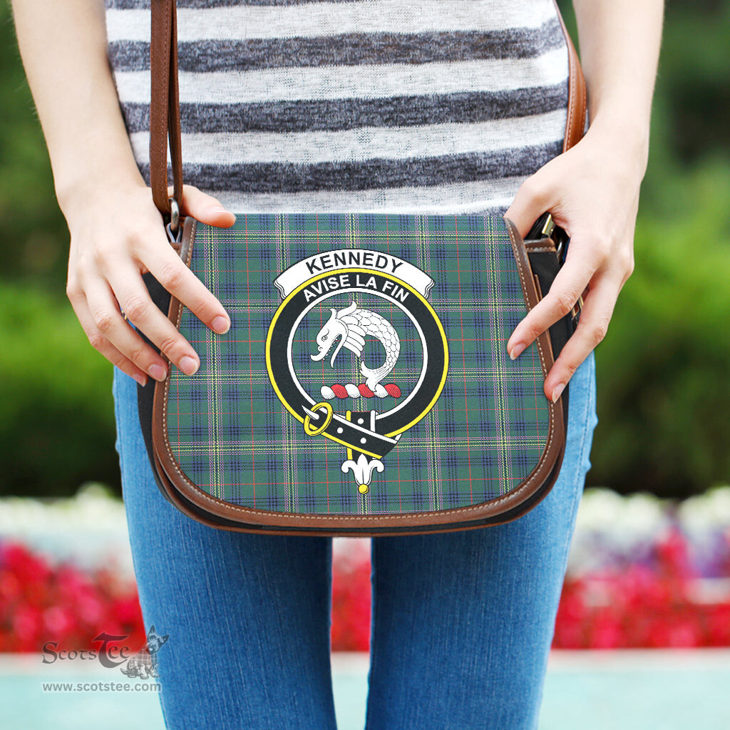 Scottish Kennedy Modern Tartan Saddle Crossbody Bag with Family Crest Scottish Plaid Tartan Plaid - ScotsTee - scotstee.com