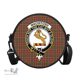 Scottish MacIntosh Hunting Weathered Tartan Round Crossbody Bags - Round Purse with Family Crest Scottish Plaid Tartan Plaid - ScotsTee - scotstee.com