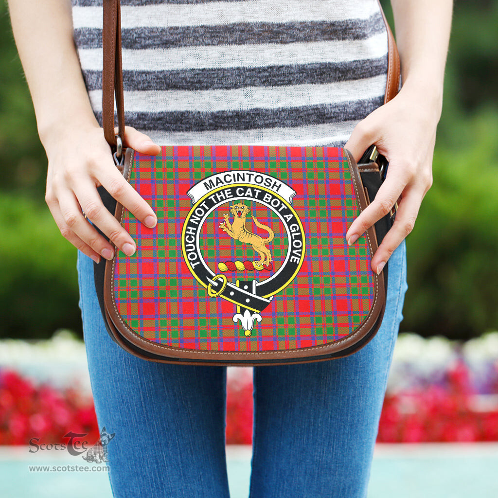 Scottish MacIntosh Modern Tartan Saddle Crossbody Bag with Family Crest Scottish Plaid Tartan Plaid - ScotsTee - scotstee.com