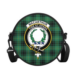 Scottish MacArthur Ancient Tartan Round Crossbody Bags - Round Purse with Family Crest Scottish Plaid Tartan Plaid - ScotsTee - scotstee.com