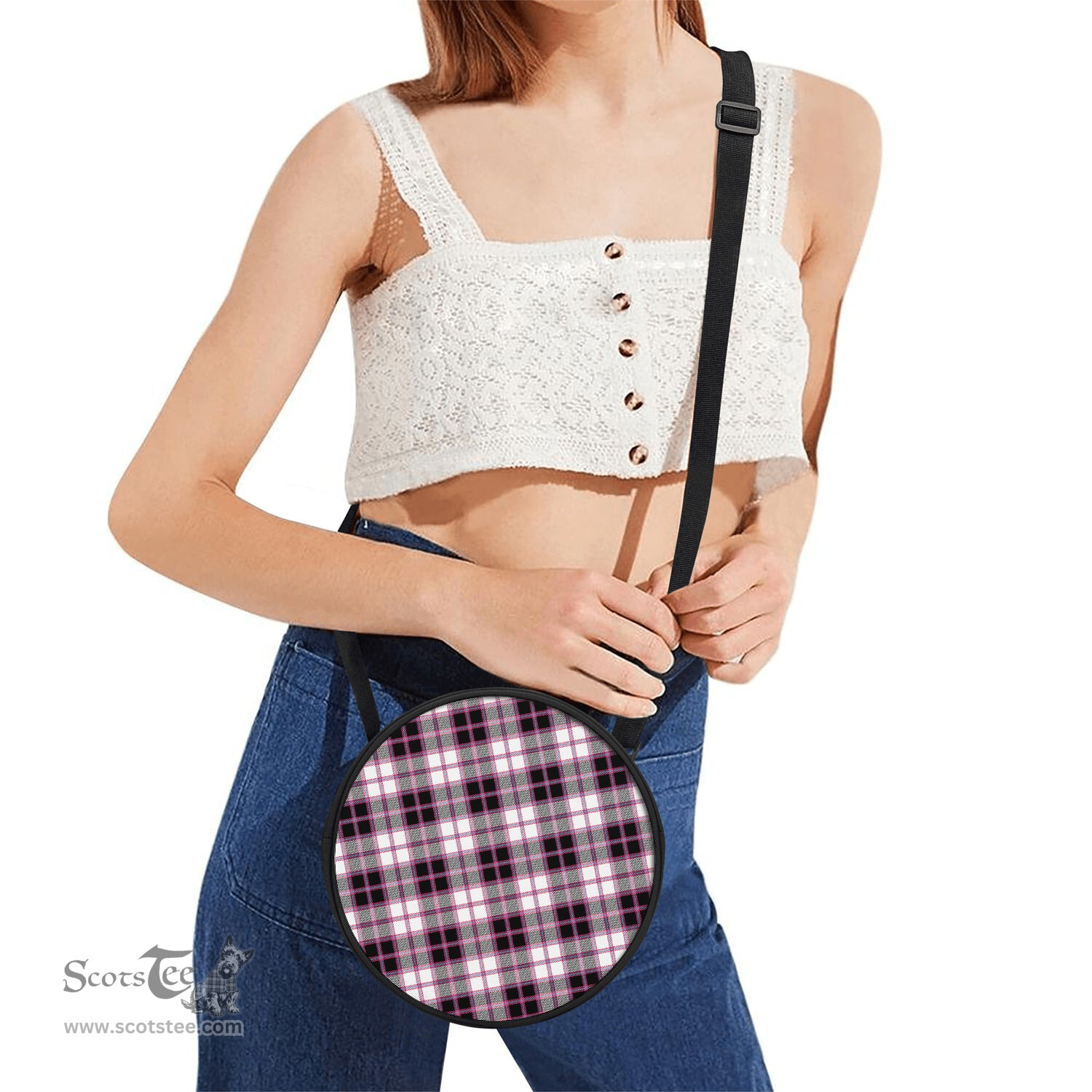 Scottish MacPherson Hunting Modern Tartan Round Crossbody Bags - Round Purse Scottish Plaid Tartan Plaid - ScotsTee - scotstee.com