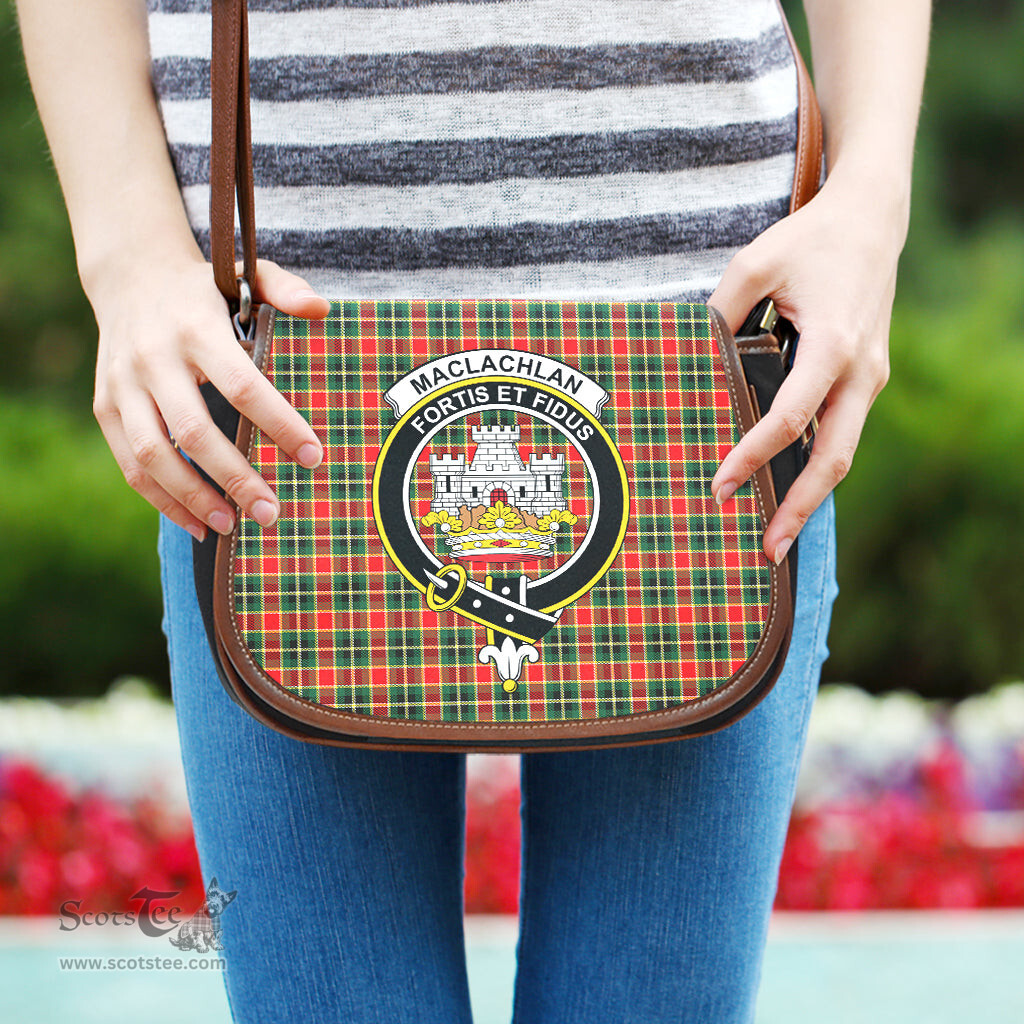 Scottish MacLachlan Hunting Modern Tartan Saddle Crossbody Bag with Family Crest Scottish Plaid Tartan Plaid - ScotsTee - scotstee.com