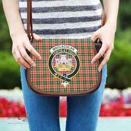 Scottish MacLachlan Hunting Modern Tartan Saddle Crossbody Bag with Family Crest Scottish Plaid Tartan Plaid - ScotsTee - scotstee.com