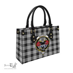 Scottish MacLeod Black and White Tartan Leather Bag for Women with Family Crest Scottish Plaid Tartan Plaid - ScotsTee - scotstee.com