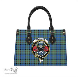 Scottish MacLeod of Harris Ancient Tartan Leather Bag for Women with Family Crest Scottish Plaid Tartan Plaid - ScotsTee - scotstee.com