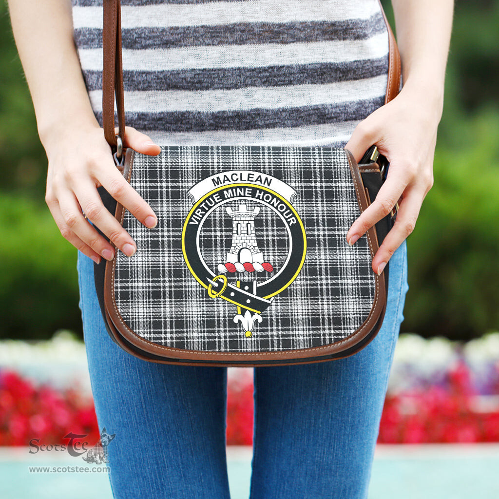 Scottish MacLean Black and White Tartan Saddle Crossbody Bag with Family Crest Scottish Plaid Tartan Plaid - ScotsTee - scotstee.com