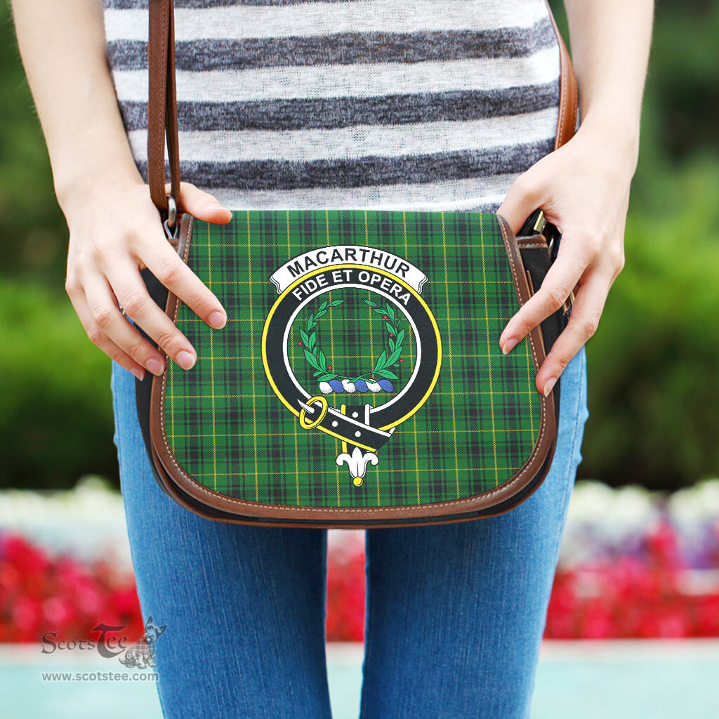 Scottish MacArthur Tartan Saddle Crossbody Bag with Family Crest Scottish Plaid Tartan Plaid - ScotsTee - scotstee.com