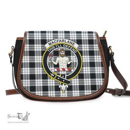 Scottish MacFarlane Black White Tartan Saddle Crossbody Bag with Family Crest Scottish Plaid Tartan Plaid - ScotsTee - scotstee.com