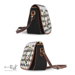 Scottish MacFarlane Black White Tartan Saddle Crossbody Bag with Family Crest Scottish Plaid Tartan Plaid - ScotsTee - scotstee.com
