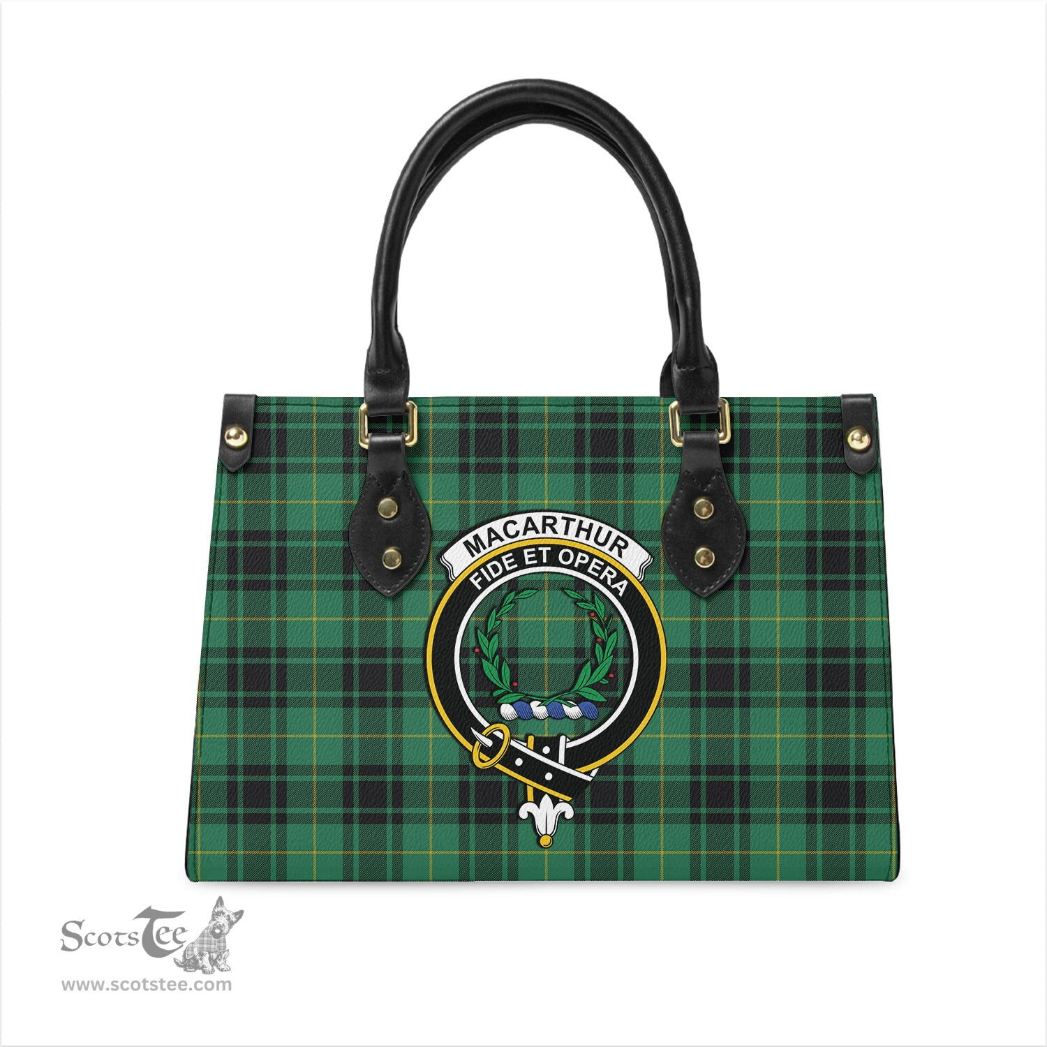 Scottish MacArthur Ancient Tartan Leather Bag for Women with Family Crest Scottish Plaid Tartan Plaid - ScotsTee - scotstee.com