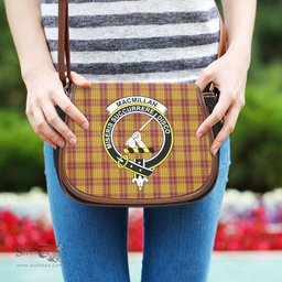 Scottish MacMillan Dress Tartan Saddle Crossbody Bag with Family Crest Scottish Plaid Tartan Plaid - ScotsTee - scotstee.com