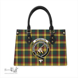 Scottish MacMillan Old Modern Tartan Leather Bag for Women with Family Crest Scottish Plaid Tartan Plaid - ScotsTee - scotstee.com