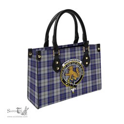 Scottish MacPherson Dress Blue Tartan Leather Bag for Women with Family Crest Scottish Plaid Tartan Plaid - ScotsTee - scotstee.com