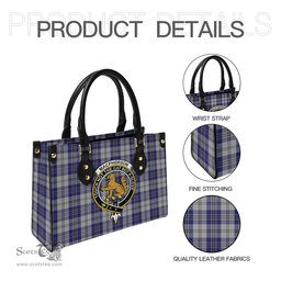 Scottish MacPherson Dress Blue Tartan Leather Bag for Women with Family Crest Scottish Plaid Tartan Plaid - ScotsTee - scotstee.com