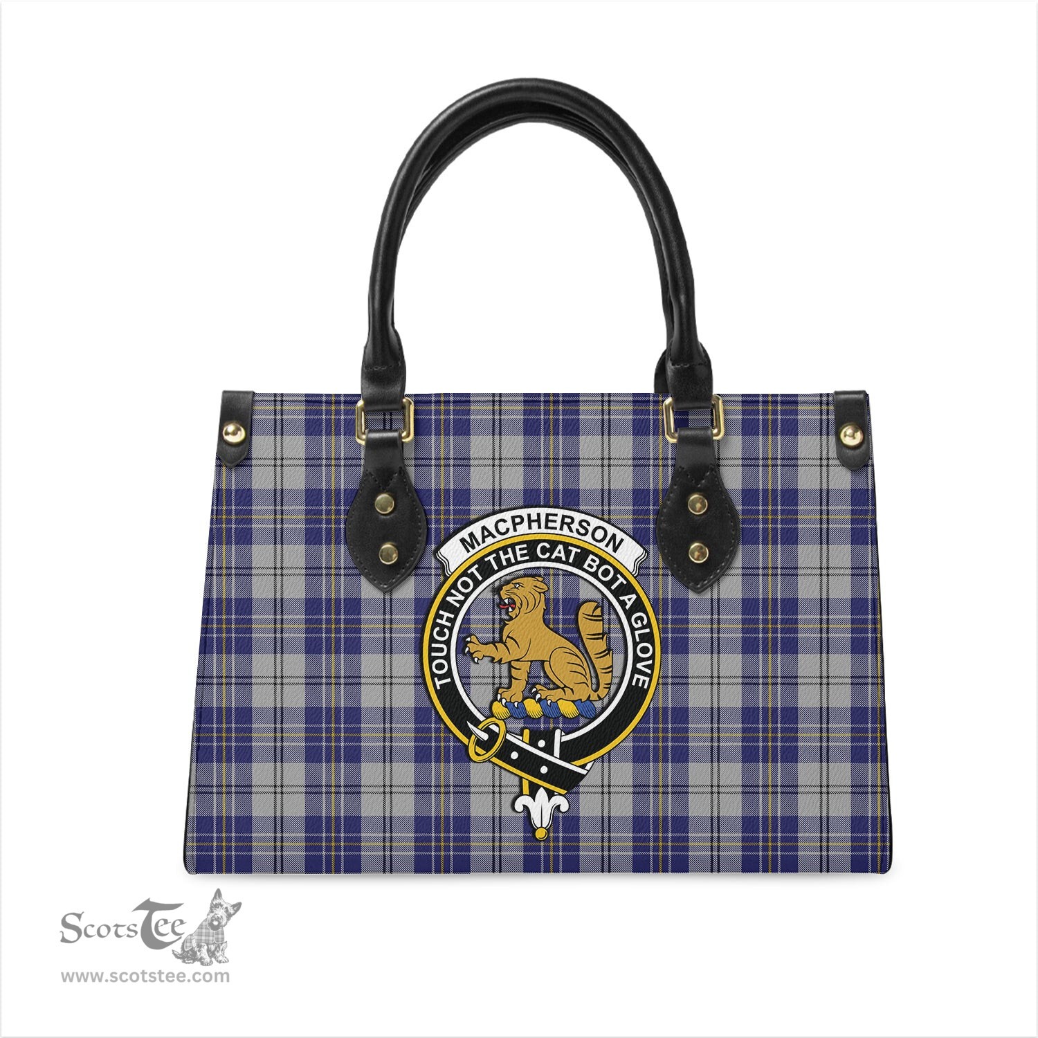 Scottish MacPherson Dress Blue Tartan Leather Bag for Women with Family Crest Scottish Plaid Tartan Plaid - ScotsTee - scotstee.com