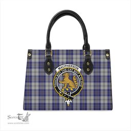 Scottish MacPherson Dress Blue Tartan Leather Bag for Women with Family Crest Scottish Plaid Tartan Plaid - ScotsTee - scotstee.com