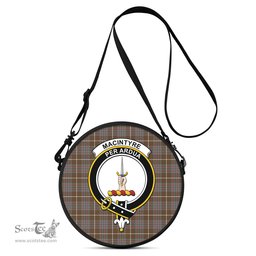 Scottish MacIntyre Hunting Weathered Tartan Round Crossbody Bags - Round Purse with Family Crest Scottish Plaid Tartan Plaid - ScotsTee - scotstee.com