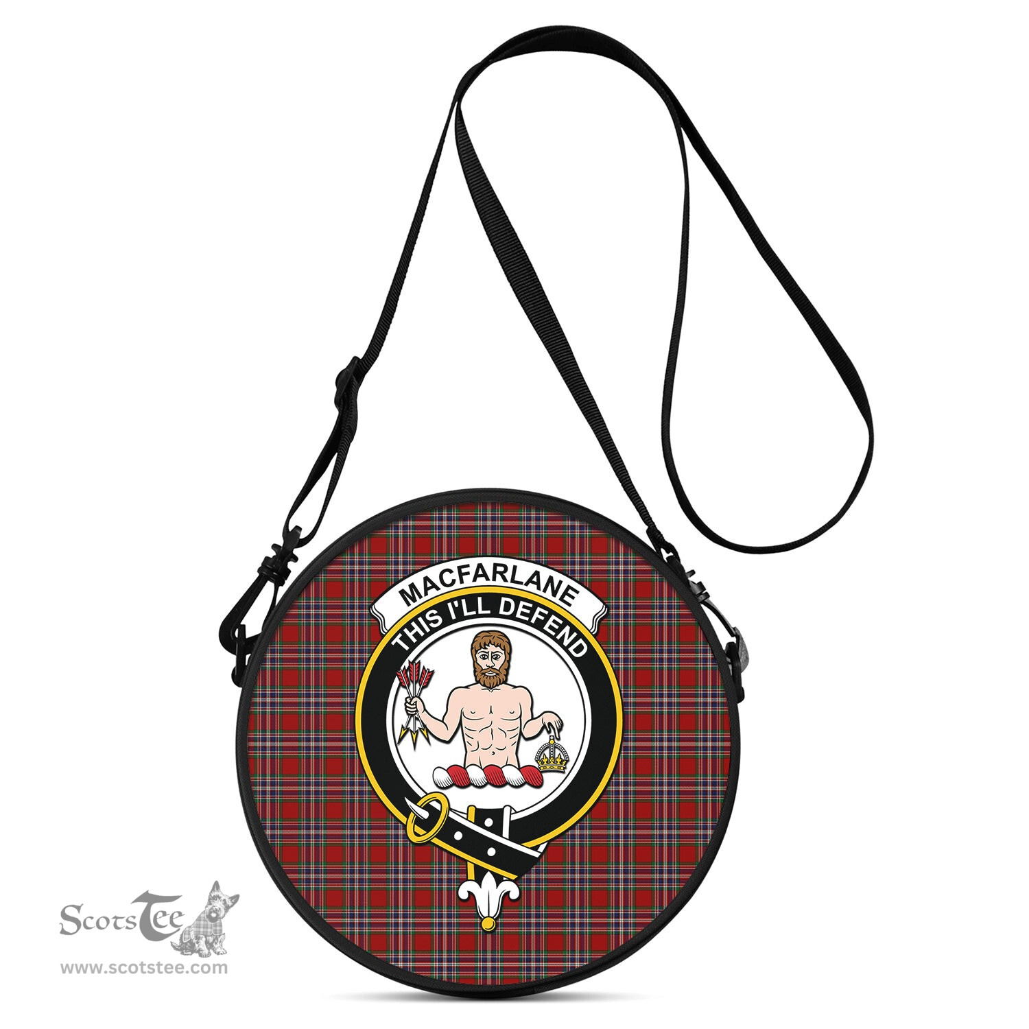 Scottish MacFarlane Red Tartan Round Crossbody Bags - Round Purse with Family Crest Scottish Plaid Tartan Plaid - ScotsTee - scotstee.com