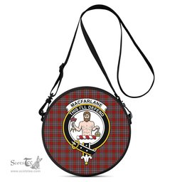 Scottish MacFarlane Red Tartan Round Crossbody Bags - Round Purse with Family Crest Scottish Plaid Tartan Plaid - ScotsTee - scotstee.com