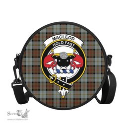 Scottish MacLeod of Harris Weathered Tartan Round Crossbody Bags - Round Purse with Family Crest Scottish Plaid Tartan Plaid - ScotsTee - scotstee.com