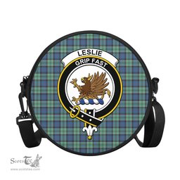 Scottish Leslie Hunting Ancient Tartan Round Crossbody Bags - Round Purse with Family Crest Scottish Plaid Tartan Plaid - ScotsTee - scotstee.com