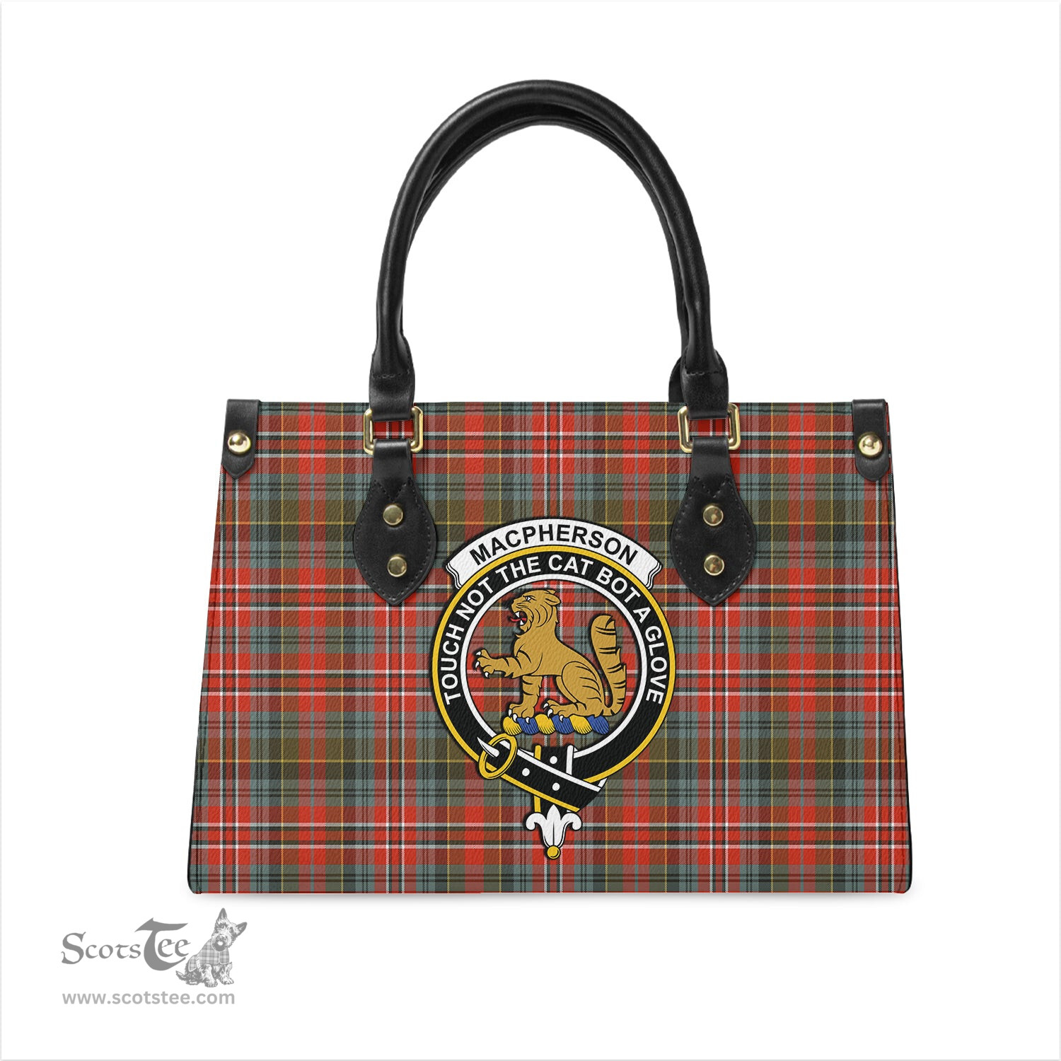 Scottish MacPherson Weathered Tartan Leather Bag for Women with Family Crest Scottish Plaid Tartan Plaid - ScotsTee - scotstee.com