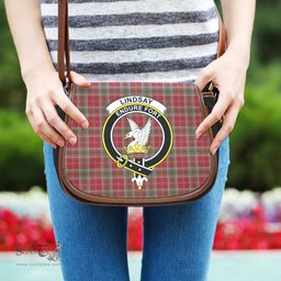 Scottish Lindsay Weathered Tartan Saddle Crossbody Bag with Family Crest Scottish Plaid Tartan Plaid - ScotsTee - scotstee.com