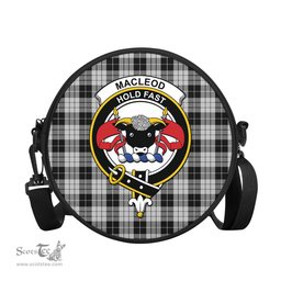 Scottish MacLeod Black and White Tartan Round Crossbody Bags - Round Purse with Family Crest Scottish Plaid Tartan Plaid - ScotsTee - scotstee.com