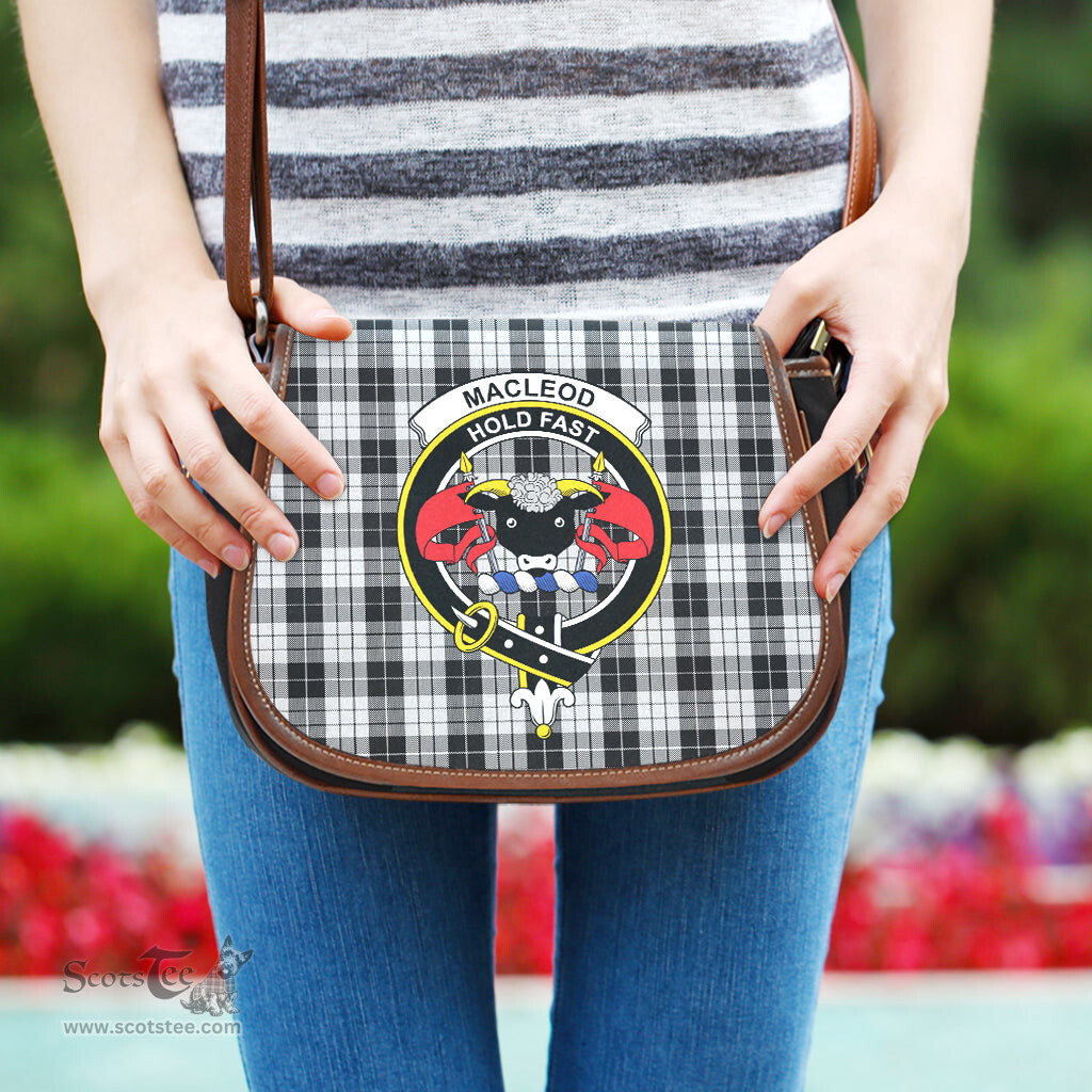 Scottish MacLeod Black and White Tartan Saddle Crossbody Bag with Family Crest Scottish Plaid Tartan Plaid - ScotsTee - scotstee.com