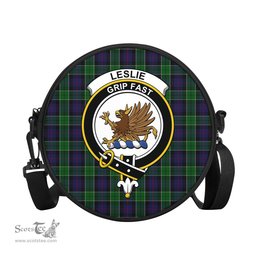 Scottish Leslie Hunting Tartan Round Crossbody Bags - Round Purse with Family Crest Scottish Plaid Tartan Plaid - ScotsTee - scotstee.com