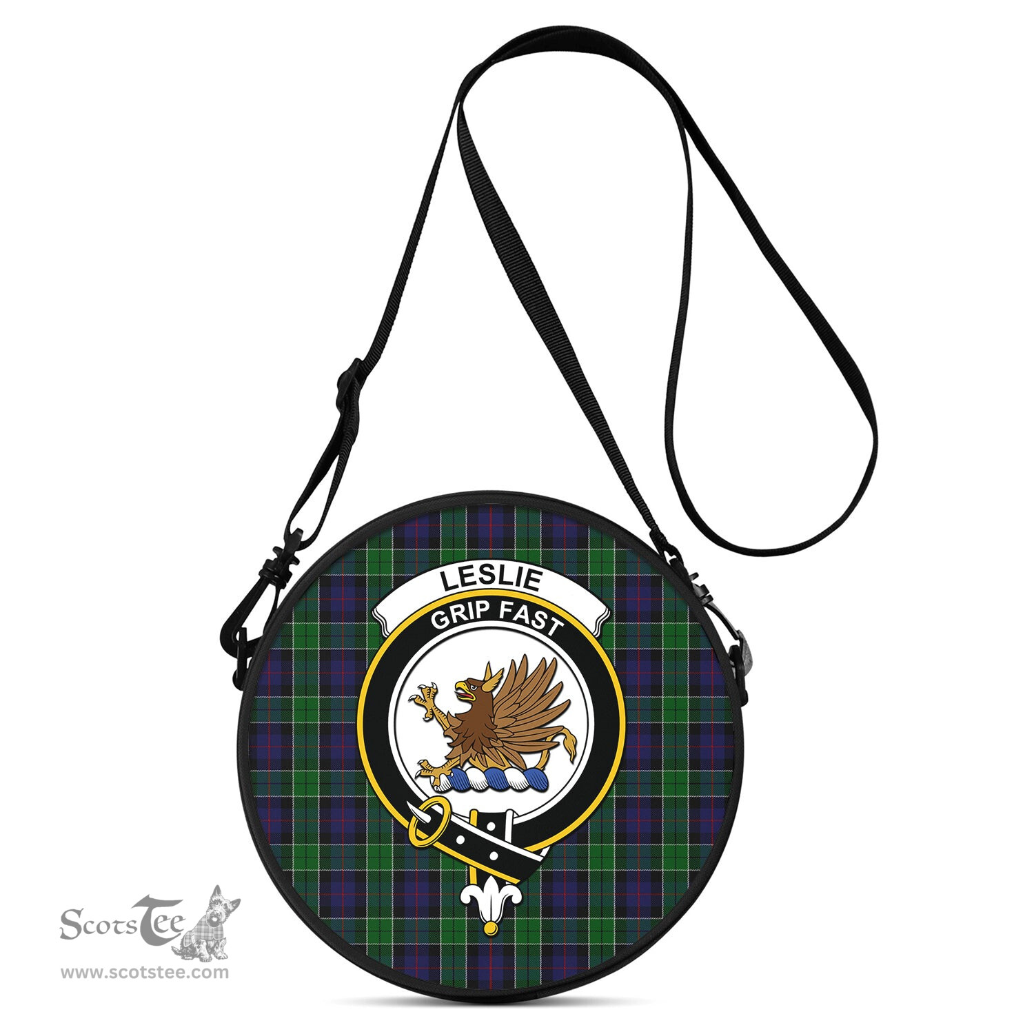 Scottish Leslie Hunting Tartan Round Crossbody Bags - Round Purse with Family Crest Scottish Plaid Tartan Plaid - ScotsTee - scotstee.com
