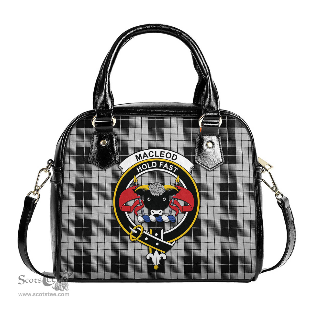 Scottish MacLeod Black and White Tartan Shoulder Handbags with Family Crest Scottish Plaid Tartan Plaid - ScotsTee - scotstee.com