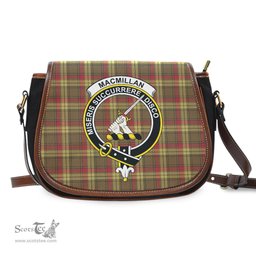 Scottish MacMillan Old Weathered Tartan Saddle Crossbody Bag with Family Crest Scottish Plaid Tartan Plaid - ScotsTee - scotstee.com