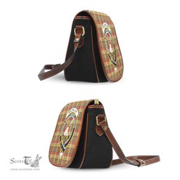 Scottish MacMillan Old Weathered Tartan Saddle Crossbody Bag with Family Crest Scottish Plaid Tartan Plaid - ScotsTee - scotstee.com